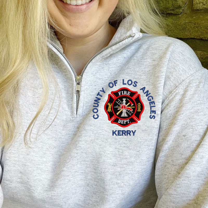 Custom Firefighter Embroidered Quarter Zip Sweatshirt