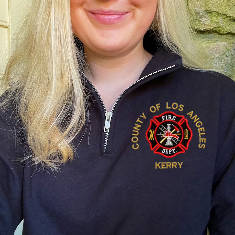 Custom Firefighter Embroidered Quarter Zip Sweatshirt