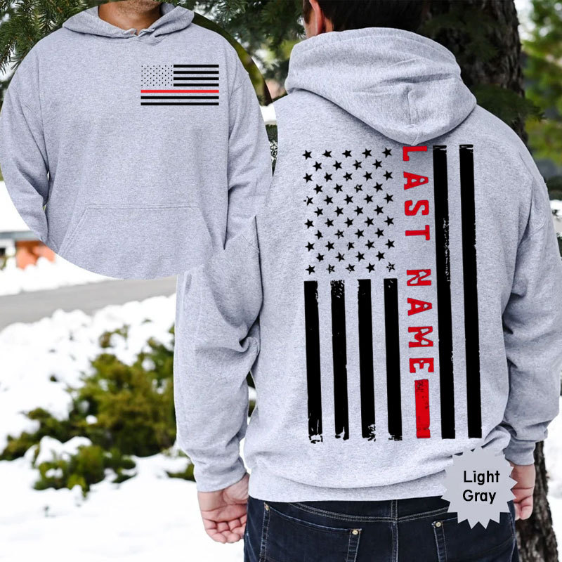 Custom Thin Red Vertical Line Flag Firefighter Hoodie