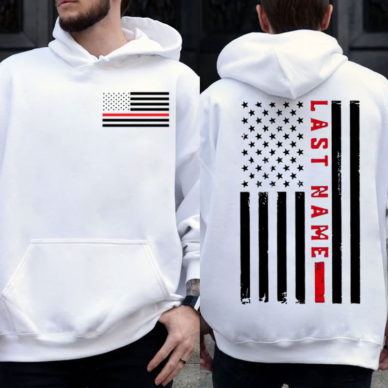 Custom Thin Red Vertical Line Flag Firefighter Hoodie