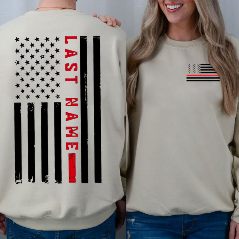 Custom Thin Red Vertical Line Flag Firefighter Hoodie