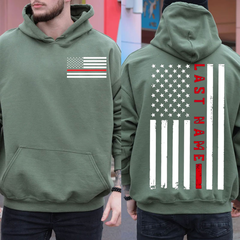 Custom Thin Red Vertical Line Flag Firefighter Hoodie