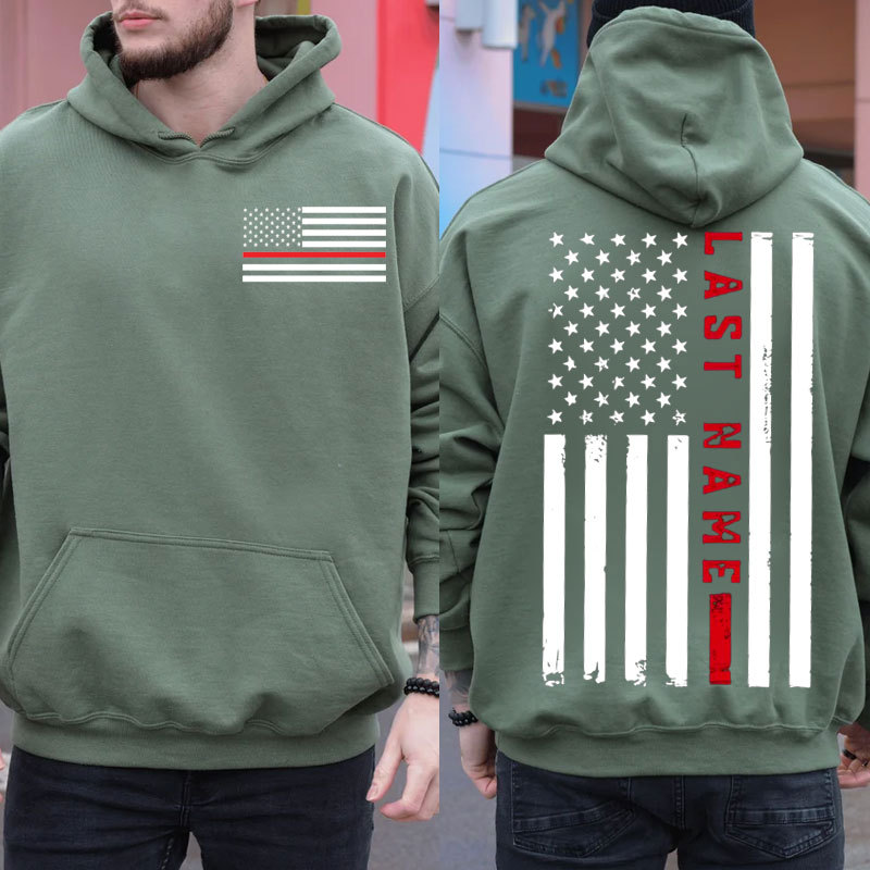 Custom Thin Red Vertical Line Flag Firefighter Hoodie