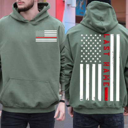 Custom Thin Red Vertical Line Flag Firefighter Hoodie
