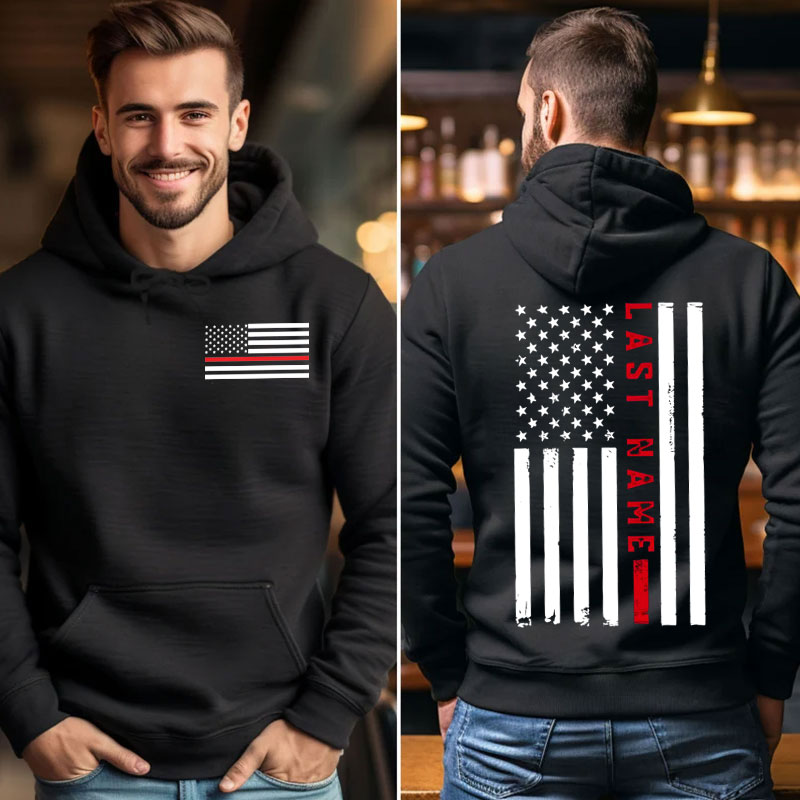 Custom Thin Red Vertical Line Flag Firefighter Hoodie