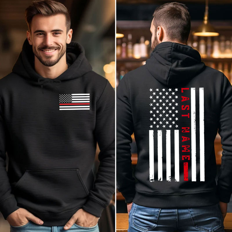 Custom Thin Red Vertical Line Flag Firefighter Hoodie