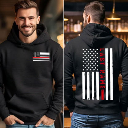 Custom Thin Red Vertical Line Flag Firefighter Hoodie