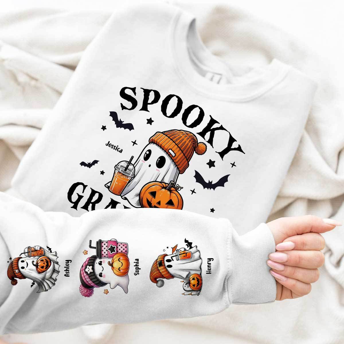 Halloween Grandma Mom Cute Boo Personalized Sleeve Printed Sweatshirt