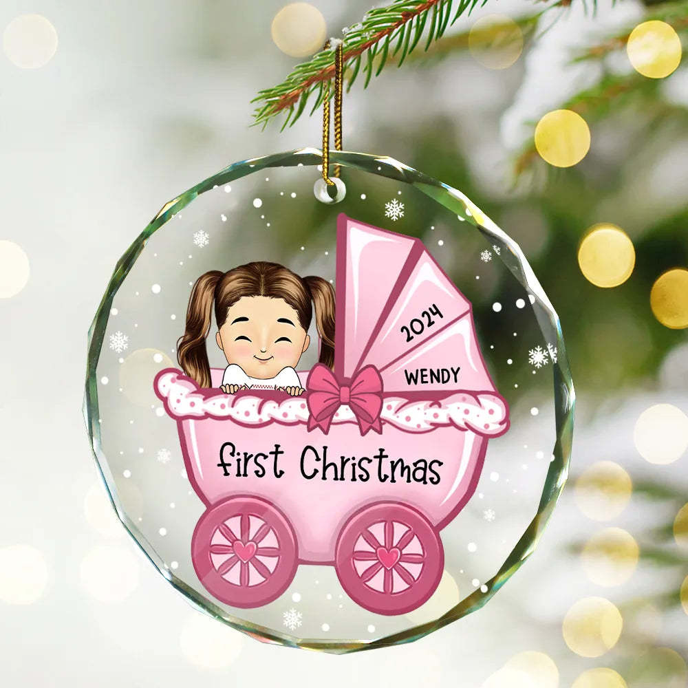 Baby First Christmas - Personalized Circle Glass Ornament
