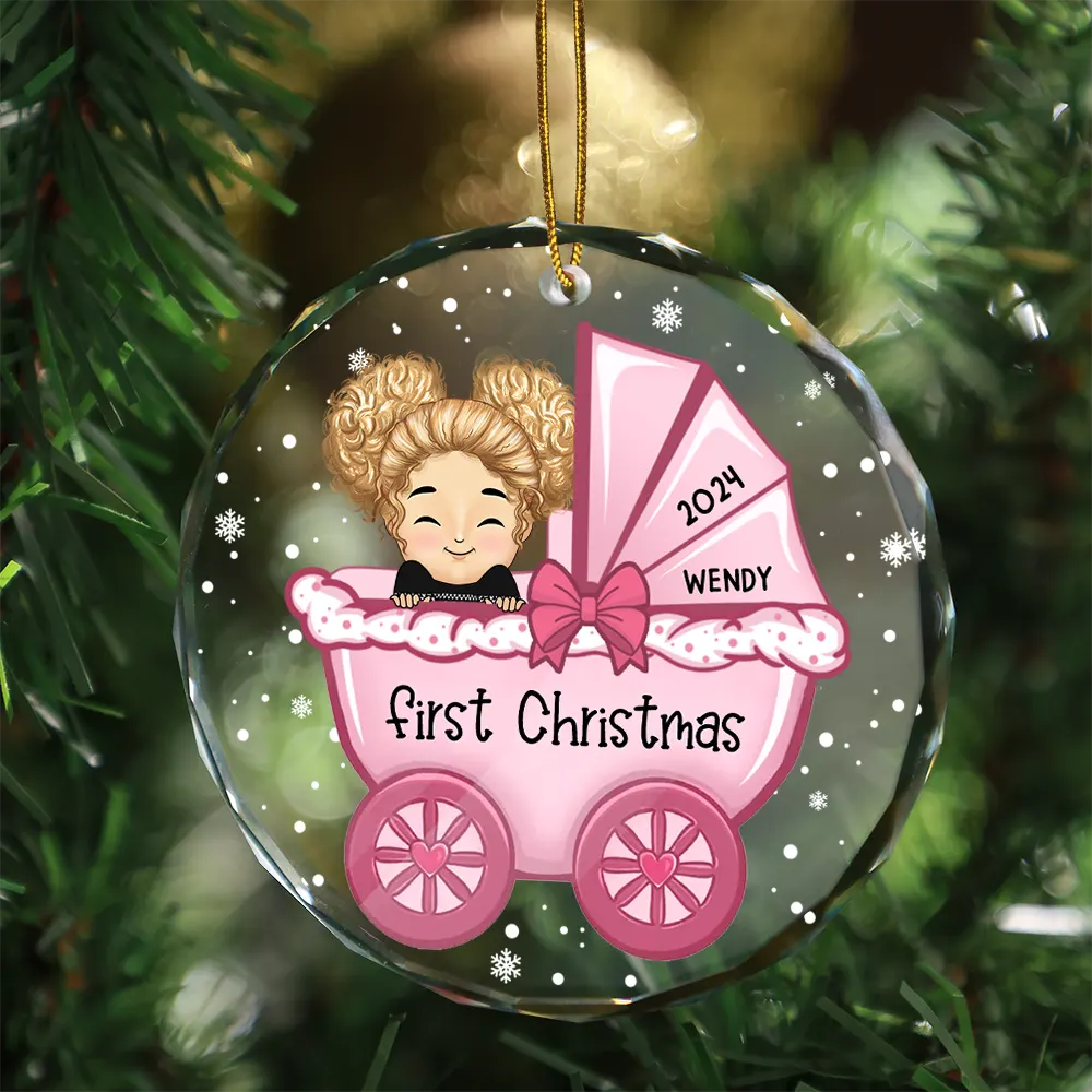 Baby First Christmas - Personalized Circle Glass Ornament