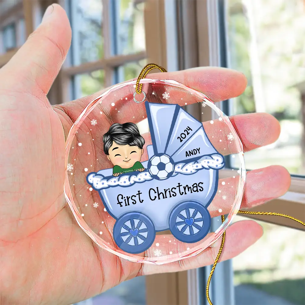 Baby First Christmas - Personalized Circle Glass Ornament