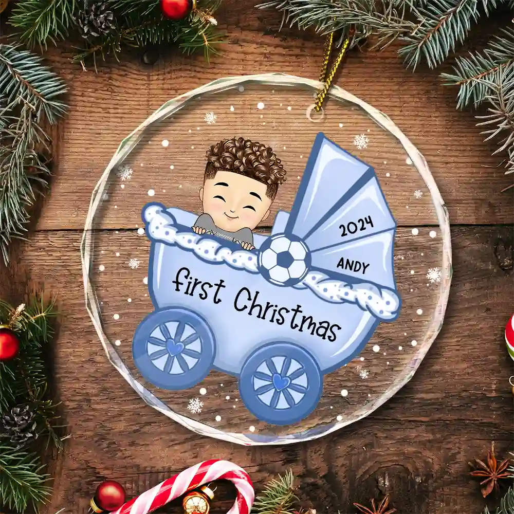 Baby First Christmas - Personalized Circle Glass Ornament