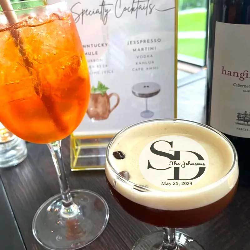 EDIBLE CLEAR circle wedding drink toppers custom edible drink topper