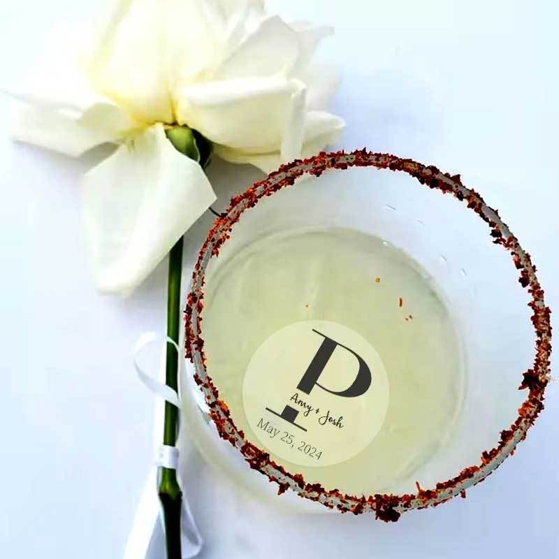 EDIBLE CLEAR circle wedding drink toppers custom edible drink topper