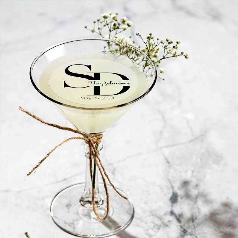 EDIBLE CLEAR circle wedding drink toppers custom edible drink topper