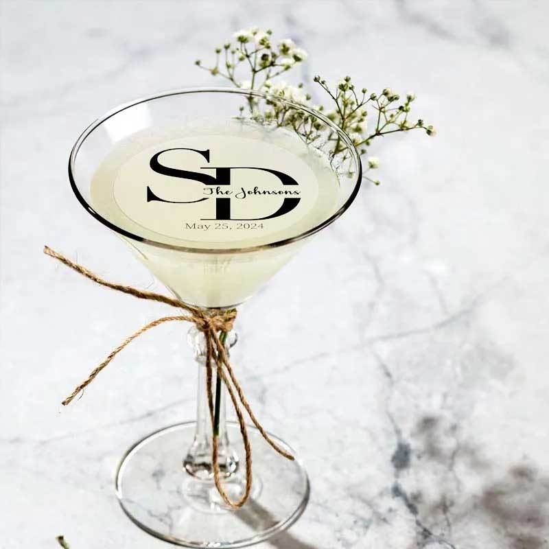 EDIBLE CLEAR circle wedding drink toppers custom edible drink topper