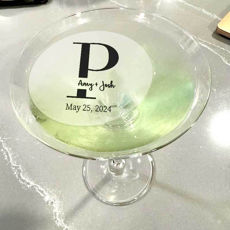 EDIBLE CLEAR circle wedding drink toppers custom edible drink topper