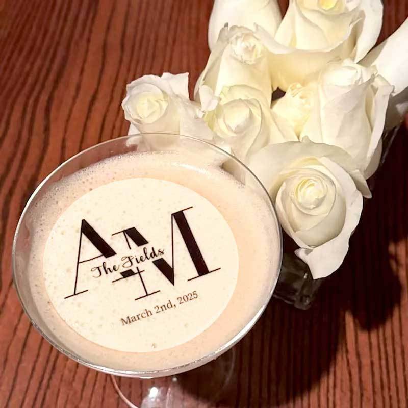 EDIBLE CLEAR circle wedding drink toppers custom edible drink topper