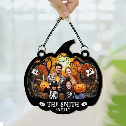 Family Halloween Decoration - Personalized Window Hanging Suncatcher Photo Ornament