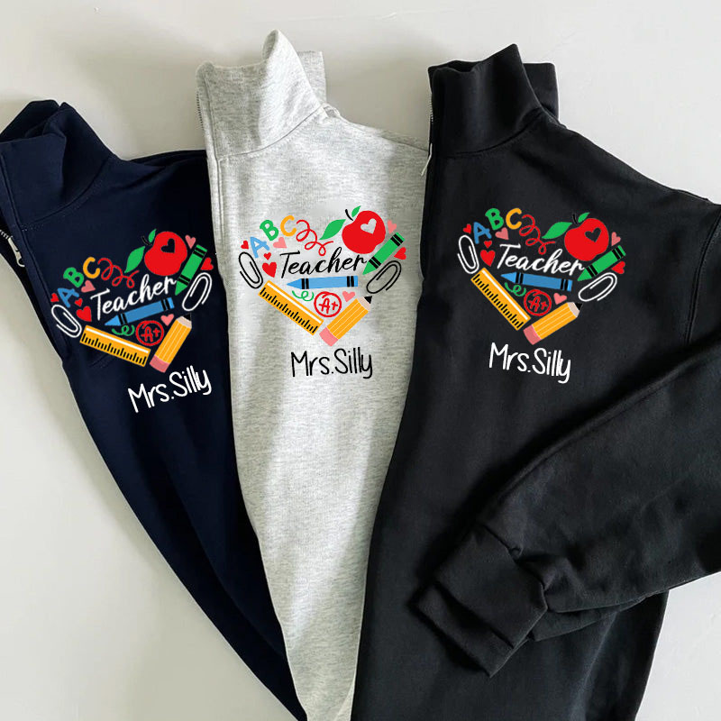Favorite Teacher Heart Zip Pullover Sweatshirt