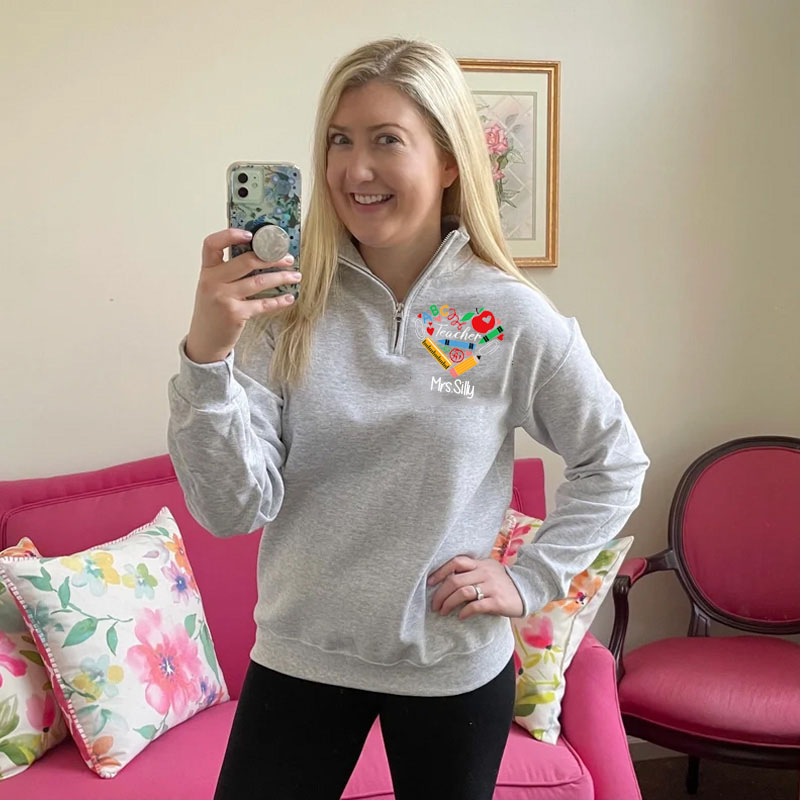 Favorite Teacher Heart Zip Pullover Sweatshirt