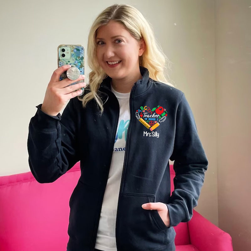 Favorite Teacher Heart Zip Pullover Sweatshirt