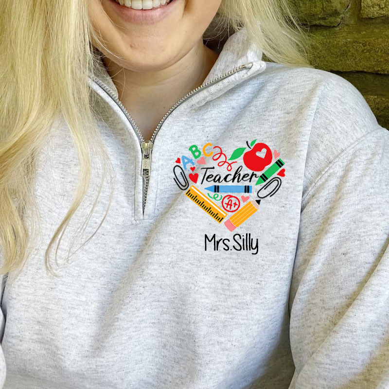 Favorite Teacher Heart Zip Pullover Sweatshirt