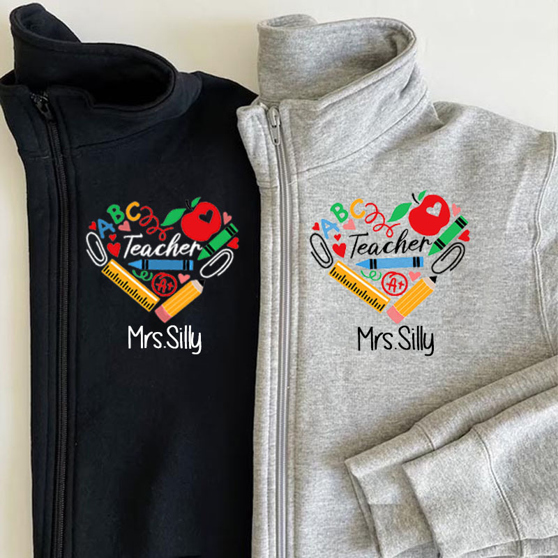 Favorite Teacher Heart Zip Pullover Sweatshirt
