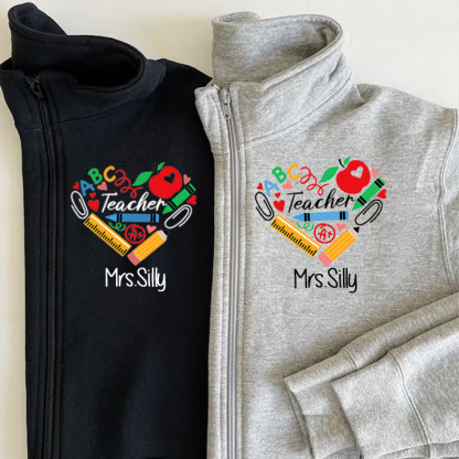 Favorite Teacher Heart Zip Pullover Sweatshirt