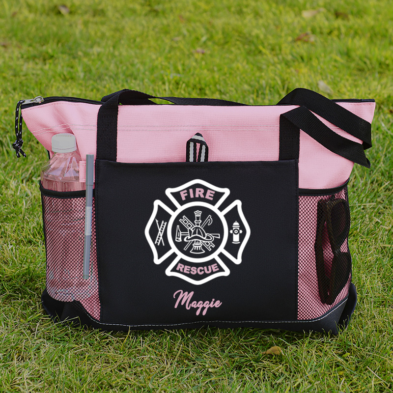 Custom Fire Rescue Emblem on Maltese Cross Firefighter Tote Bag