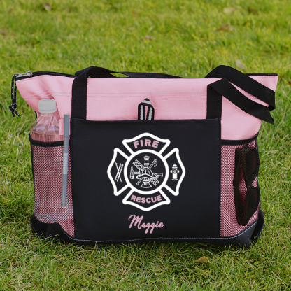Custom Fire Rescue Emblem on Maltese Cross Firefighter Tote Bag
