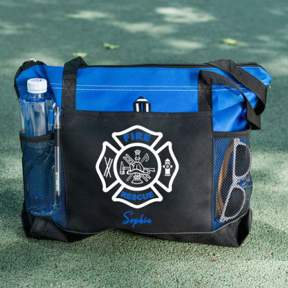 Custom Fire Rescue Emblem on Maltese Cross Firefighter Tote Bag