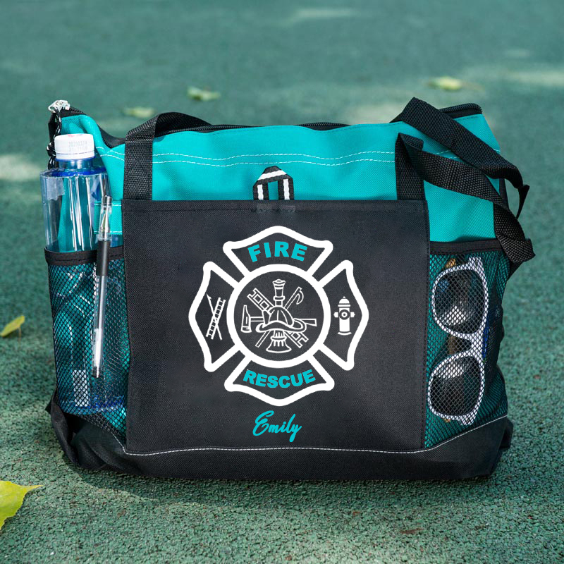 Custom Fire Rescue Emblem on Maltese Cross Firefighter Tote Bag