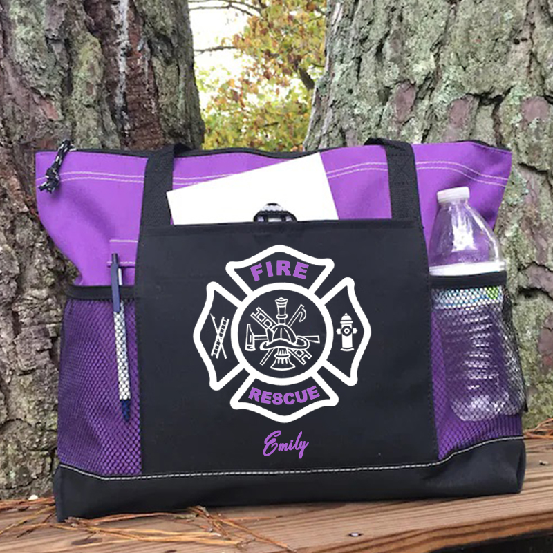 Custom Fire Rescue Emblem on Maltese Cross Firefighter Tote Bag