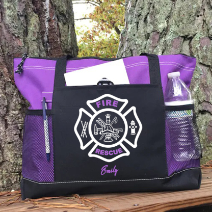 Custom Fire Rescue Emblem on Maltese Cross Firefighter Tote Bag