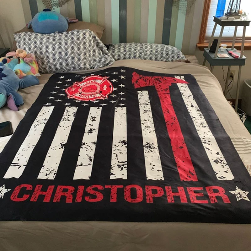Firefighter Gift for Him Personalized Fireman Blanket