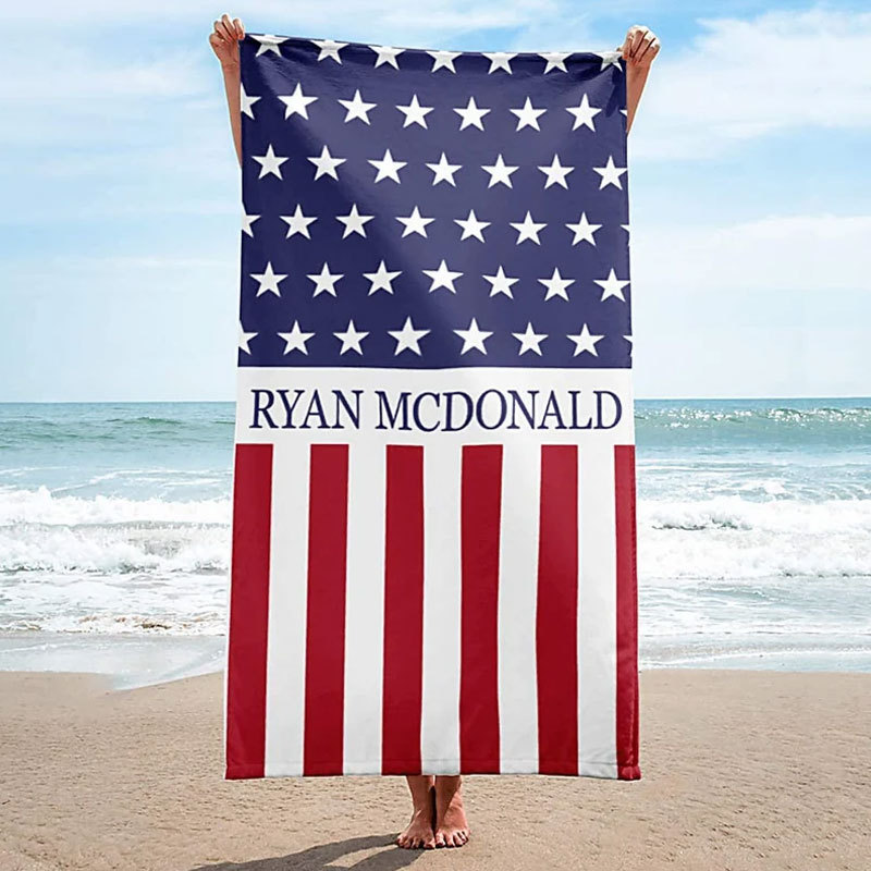 US Flag Personalized Beach Towel, Personalized Name Bath Towel