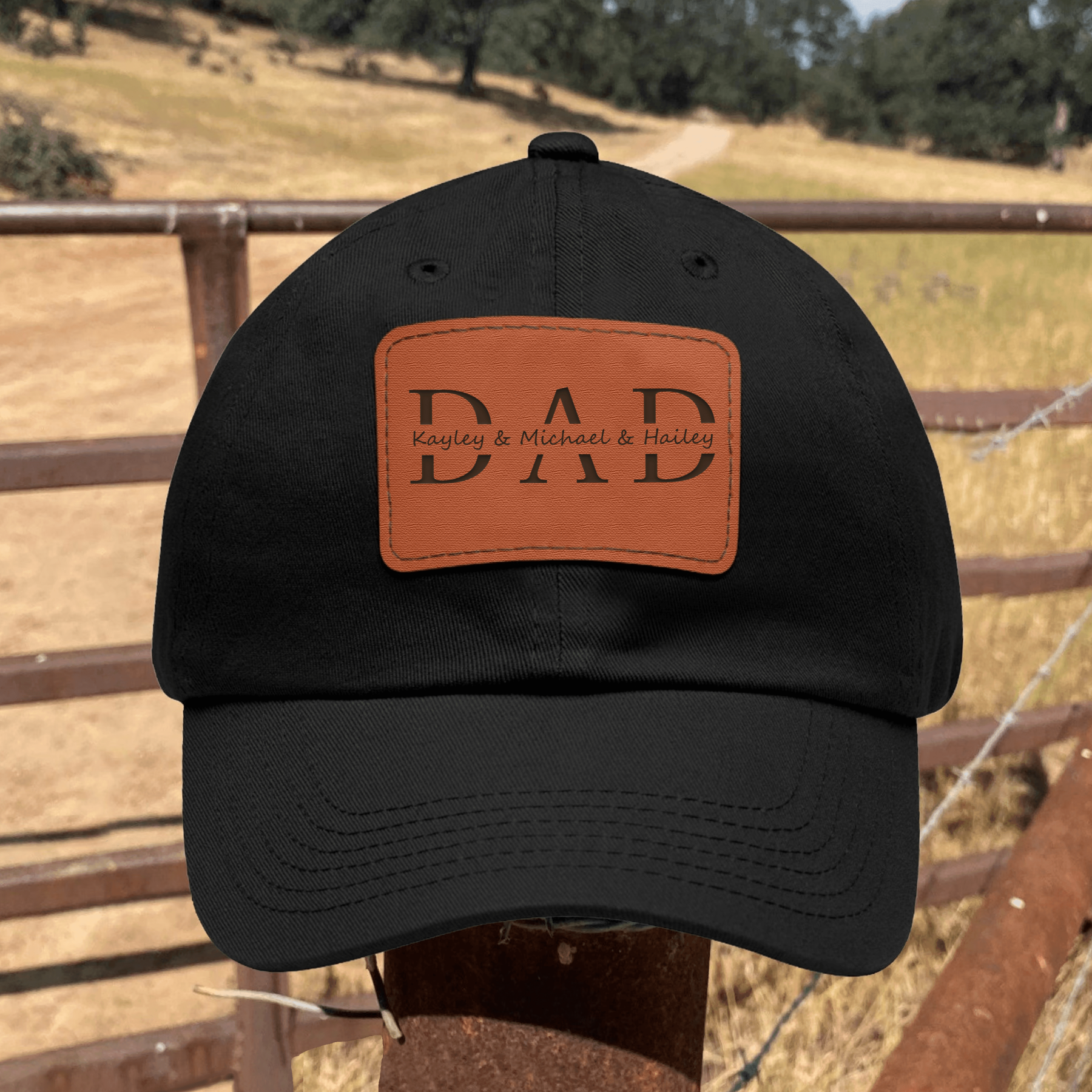 Custom Kids Name Dad Hat - Personalized Leather Patch Hat
