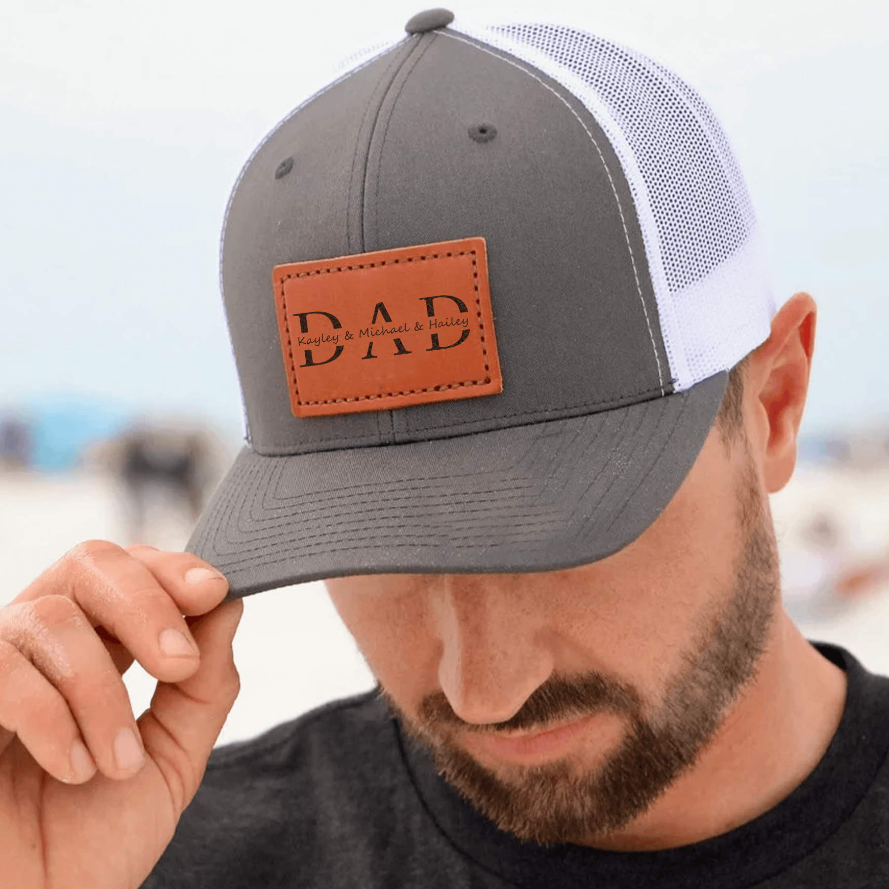 Custom Kids Name Dad Hat - Personalized Leather Patch Hat
