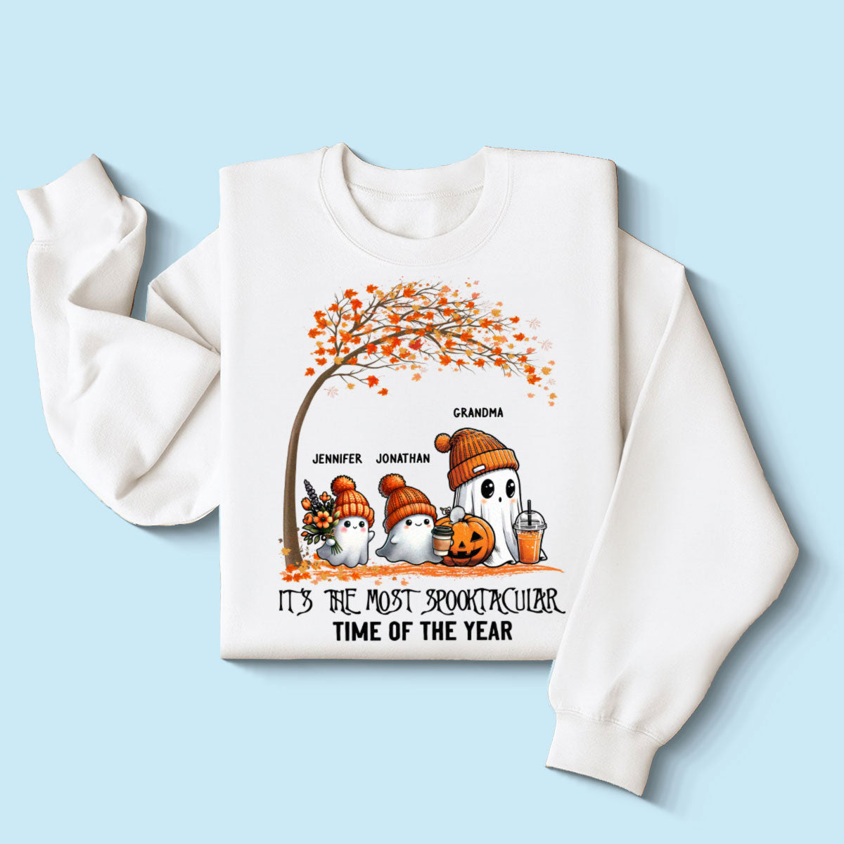 It's The Most Spooktacular Time Of The Year Grandma Spooky Ghost Personalized Shirt, Fall Halloween Sweater