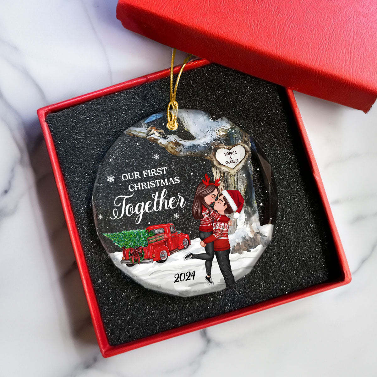 God Gave Me You Couple Hugging Kissing Personalized Crystal Glass Ornament Christmas Gift
