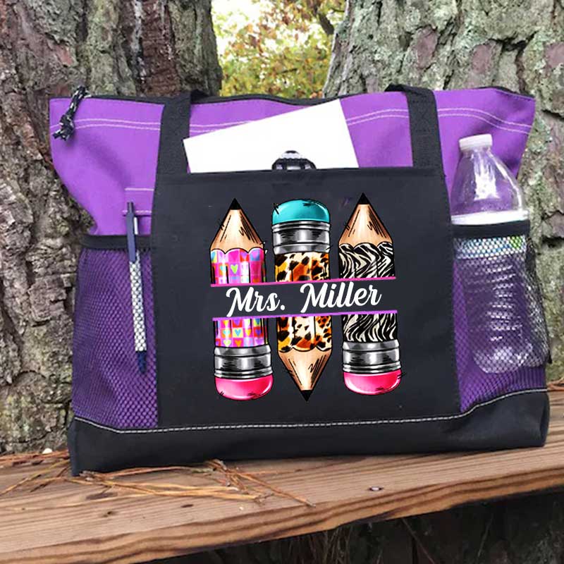 Personalized Pencils Name Teacher Tote Bag, Teacher Appreciation Tote