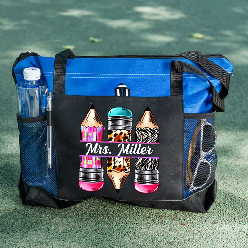 Personalized Pencils Name Teacher Tote Bag, Teacher Appreciation Tote