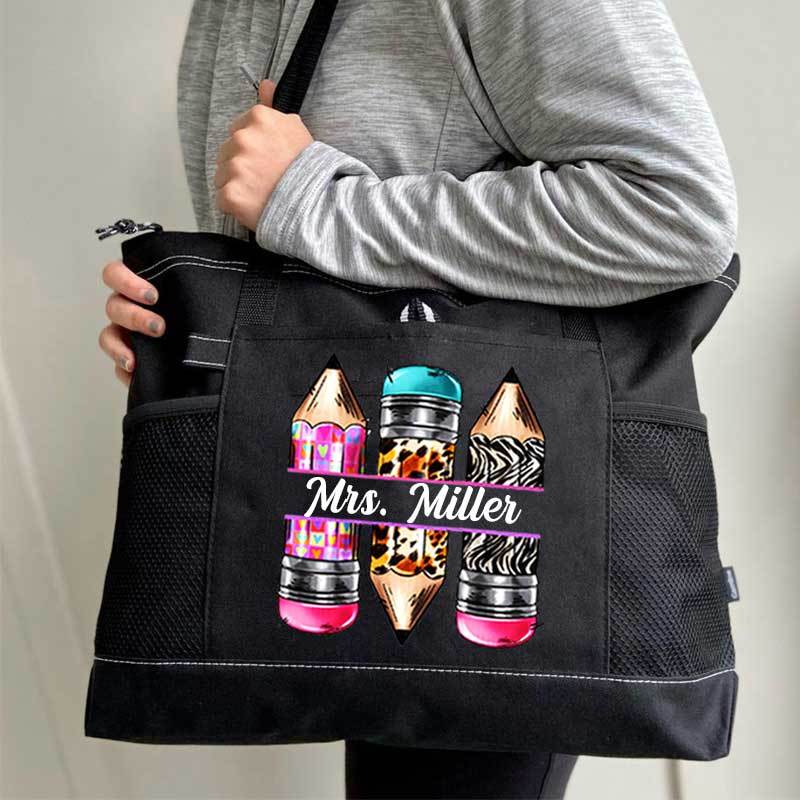 Personalized Pencils Name Teacher Tote Bag, Teacher Appreciation Tote