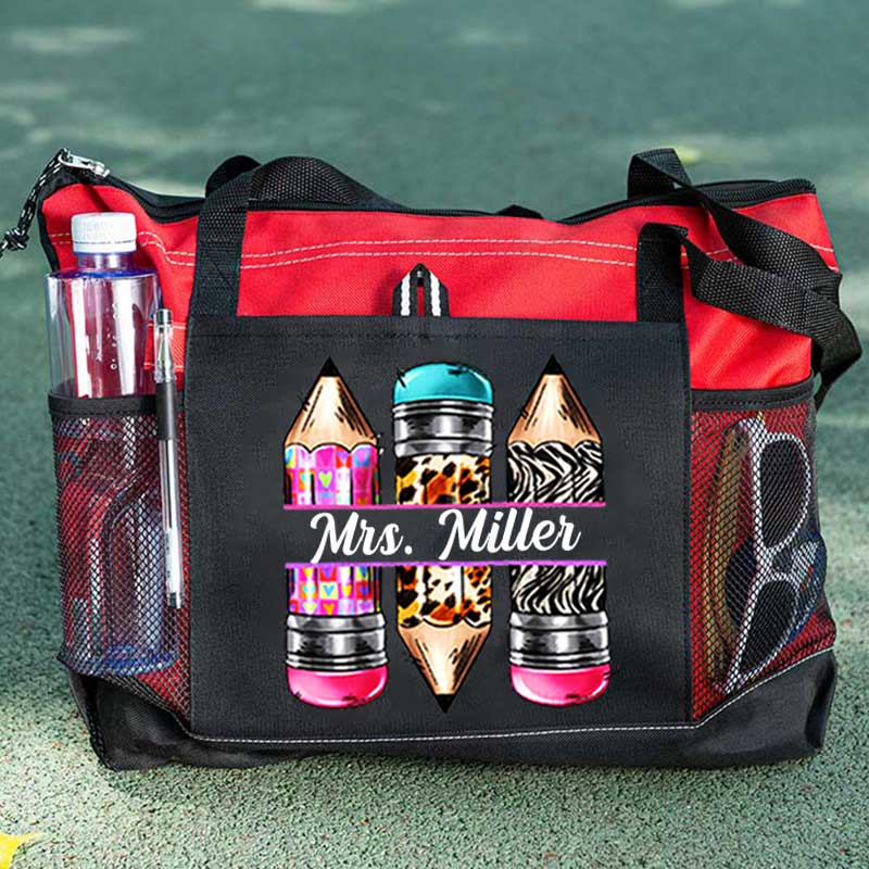 Personalized Pencils Name Teacher Tote Bag, Teacher Appreciation Tote