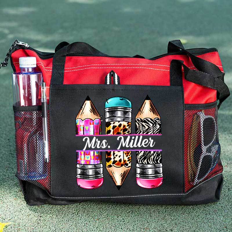 Personalized Pencils Name Teacher Tote Bag, Teacher Appreciation Tote