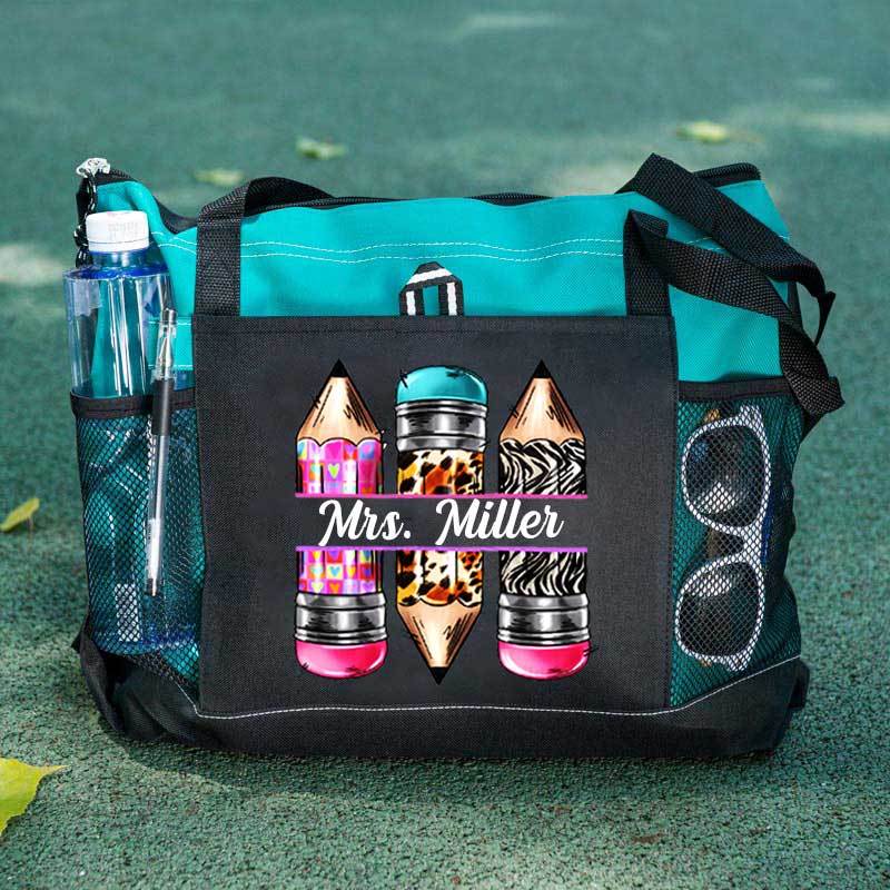 Personalized Pencils Name Teacher Tote Bag, Teacher Appreciation Tote