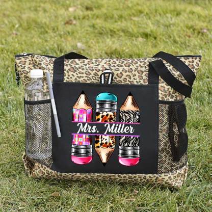 Personalized Pencils Name Teacher Tote Bag, Teacher Appreciation Tote