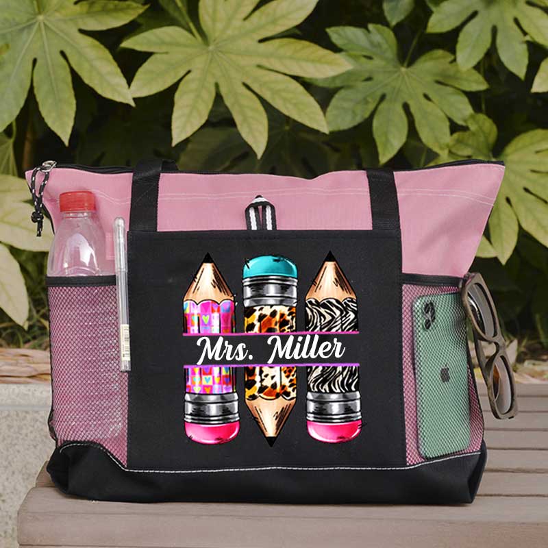 Personalized Pencils Name Teacher Tote Bag, Teacher Appreciation Tote