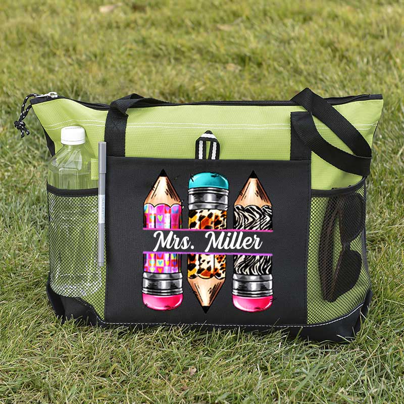 Personalized Pencils Name Teacher Tote Bag, Teacher Appreciation Tote